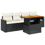 vidaXL 5-piece Lounge Set with Cushions Poly Rattan Black