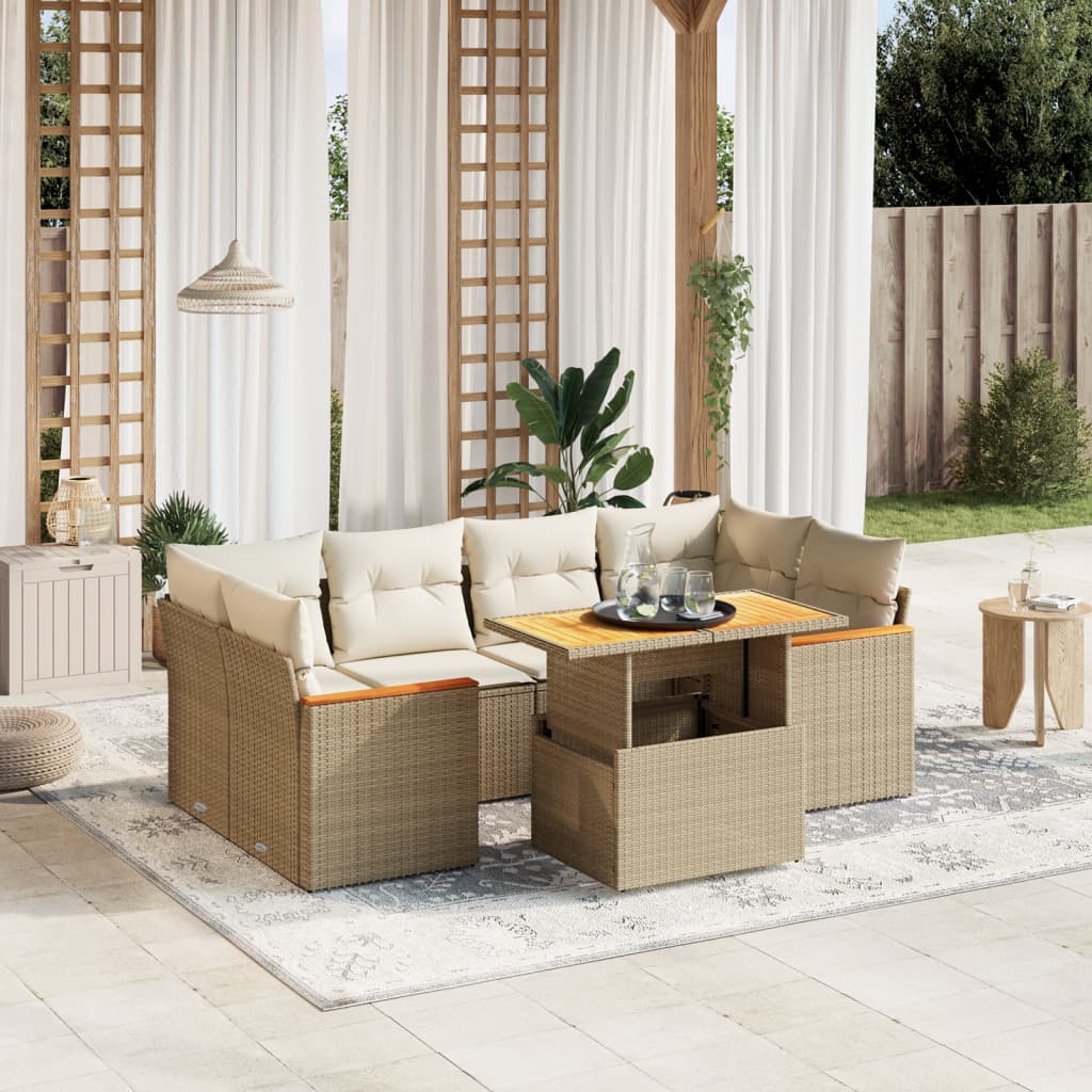vidaXL 7-delige Loungeset met kussens poly rattan zwart