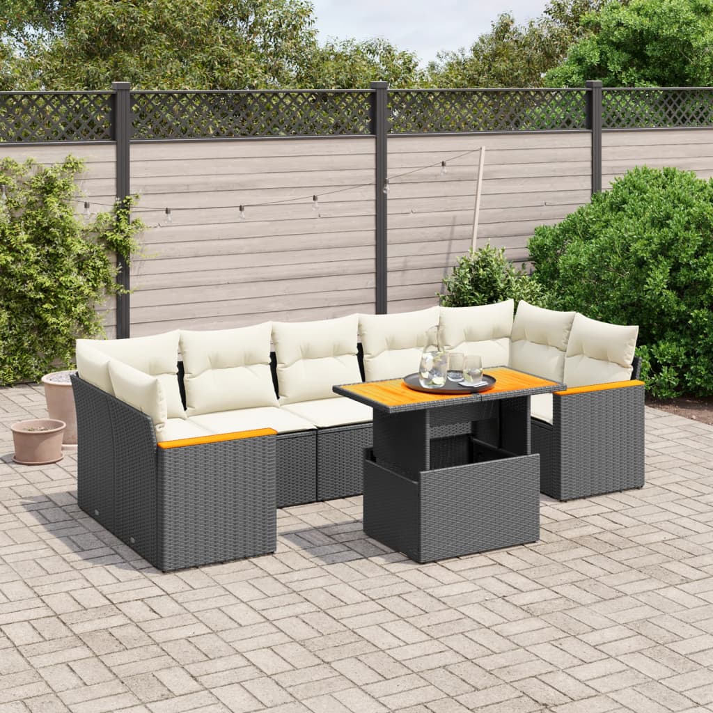 vidaXL 8-Piece Poly Rattan Lounge Set with Cushions Black