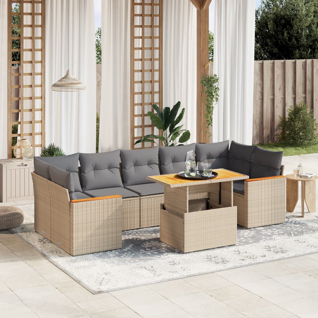 vidaXL 8-Piece Poly Rattan Lounge Set with Cushions Black