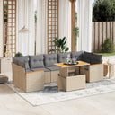 vidaXL 8-Piece Poly Rattan Lounge Set with Cushions Black