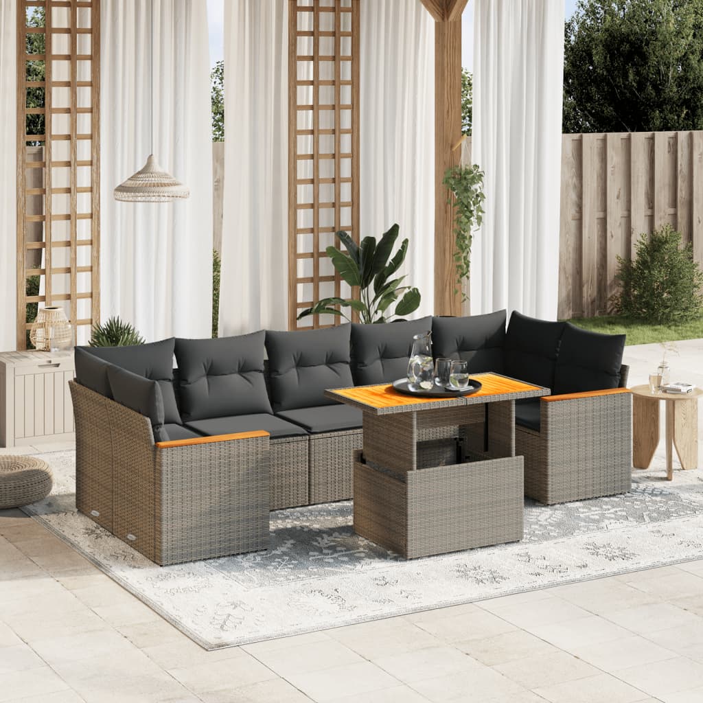 vidaXL 8-Piece Poly Rattan Lounge Set with Cushions Black