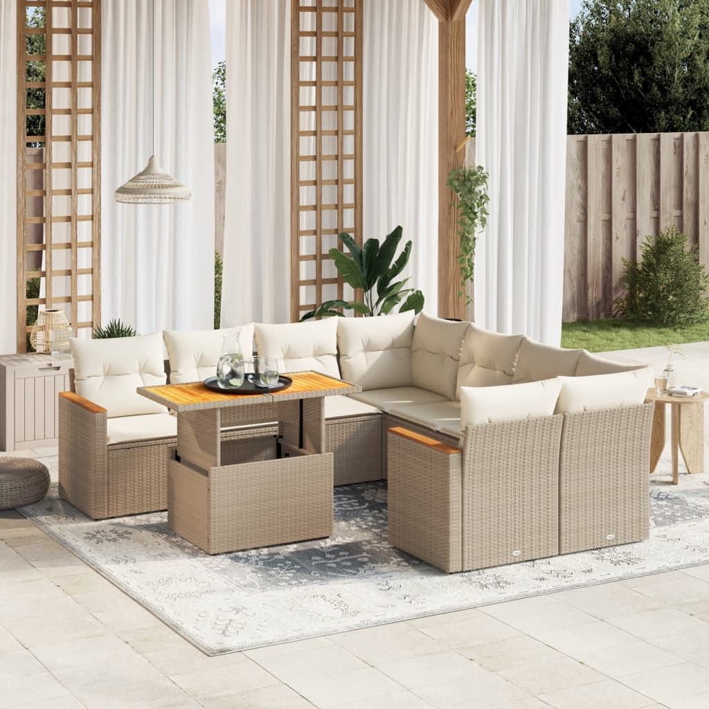 vidaXL 9-delige Loungeset met kussens poly rattan zwart