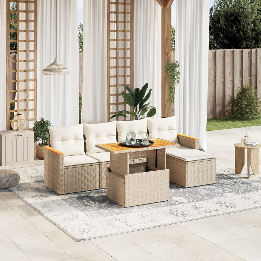 vidaXL 6-delige Loungeset met kussens poly rattan zwart