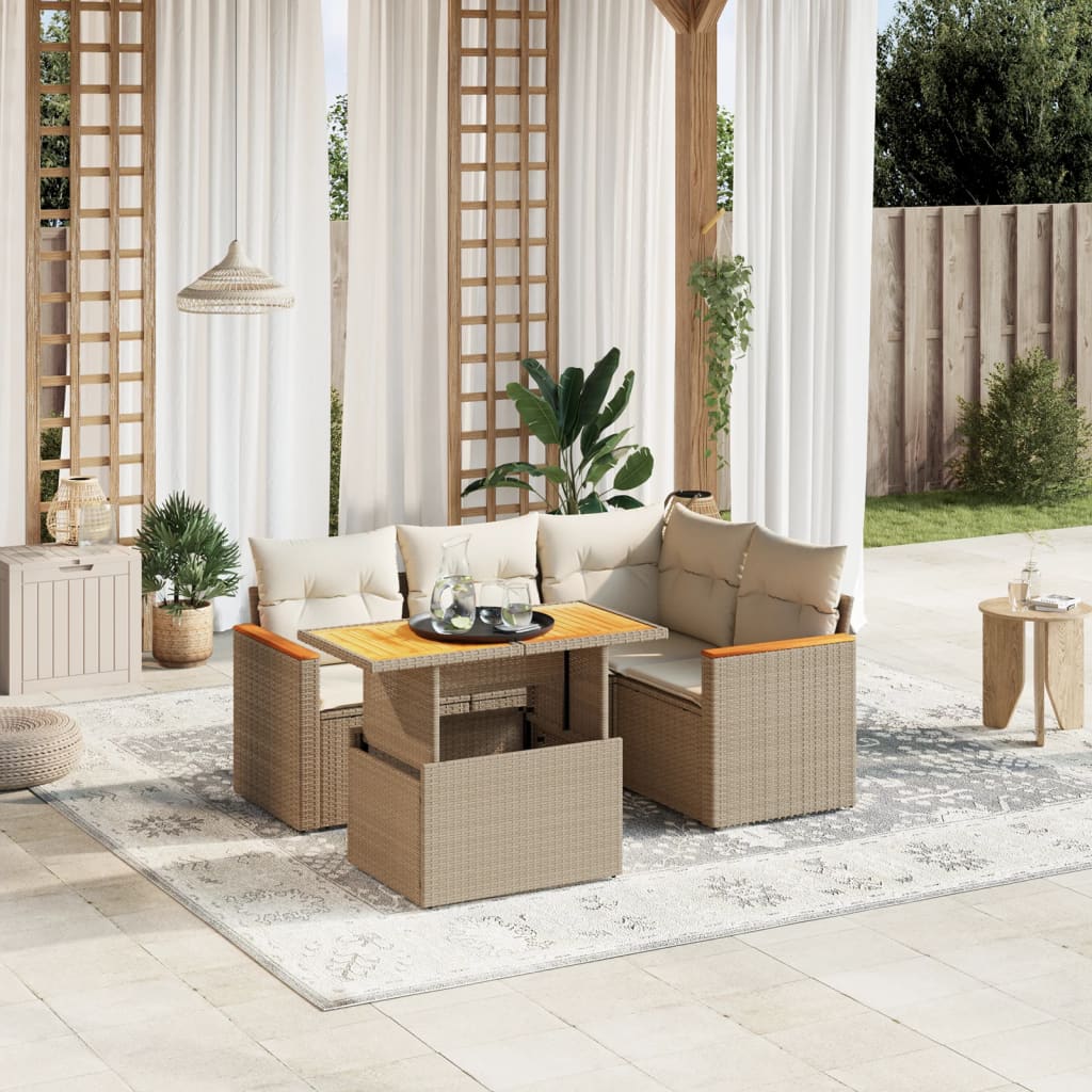 vidaXL 5-delige Loungeset met kussens poly rattan zwart