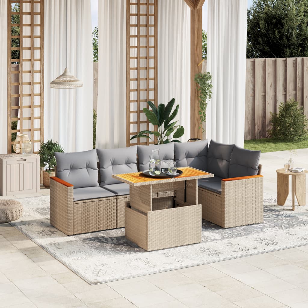 vidaXL 6-delige Loungeset met kussens poly rattan zwart