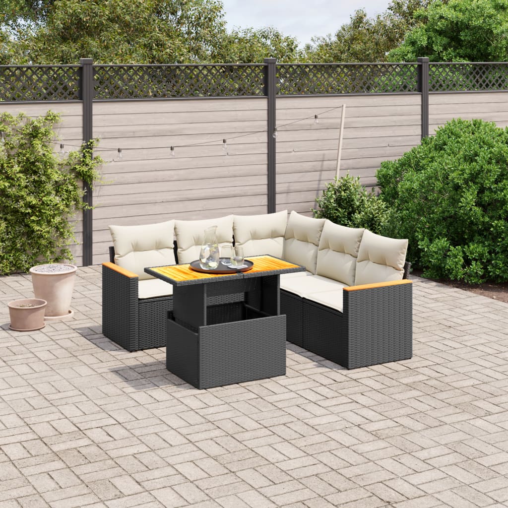 vidaXL 6-Piece Lounge Set with Cushions Poly Rattan Black