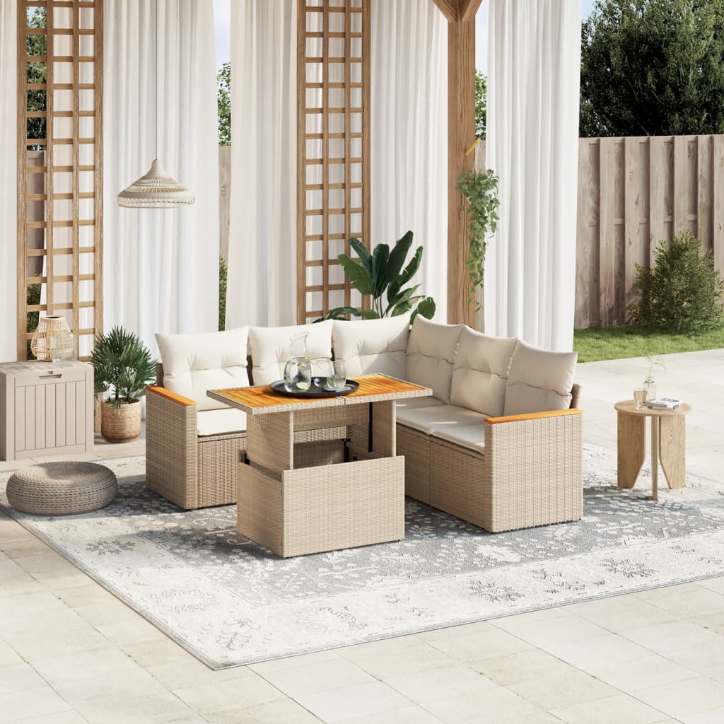 vidaXL 6-Piece Lounge Set with Cushions Poly Rattan Black
