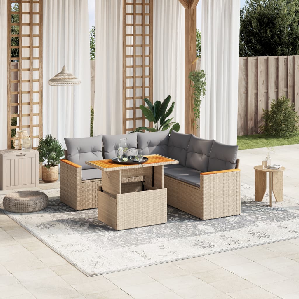 vidaXL 6-Piece Lounge Set with Cushions Poly Rattan Black