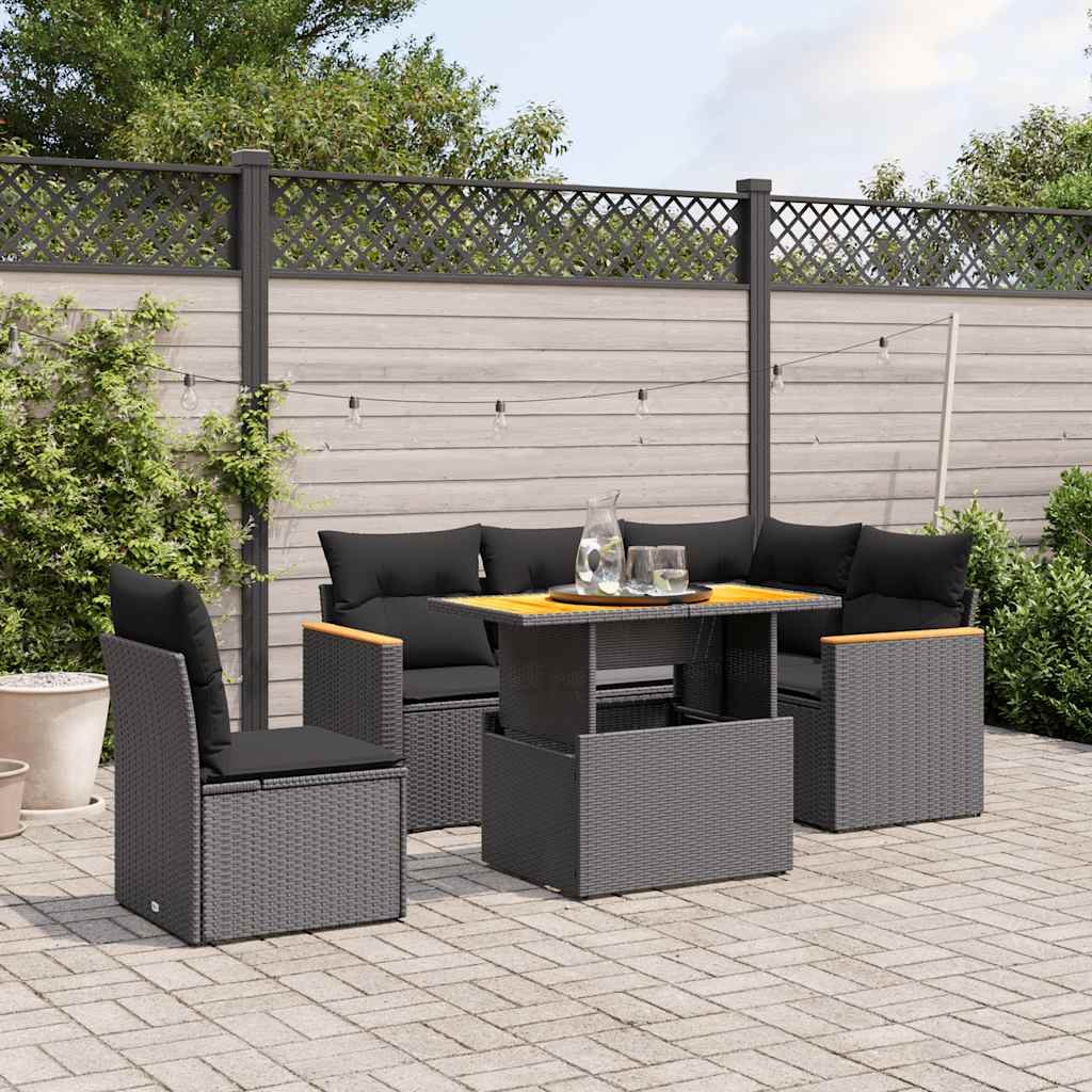 vidaXL 6-Piece Lounge Set with Cushions Poly Rattan Black