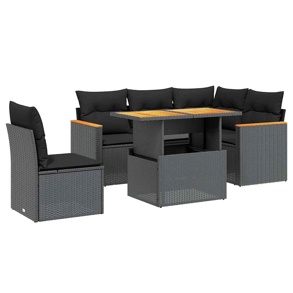 vidaXL 6-Piece Lounge Set with Cushions Poly Rattan Black
