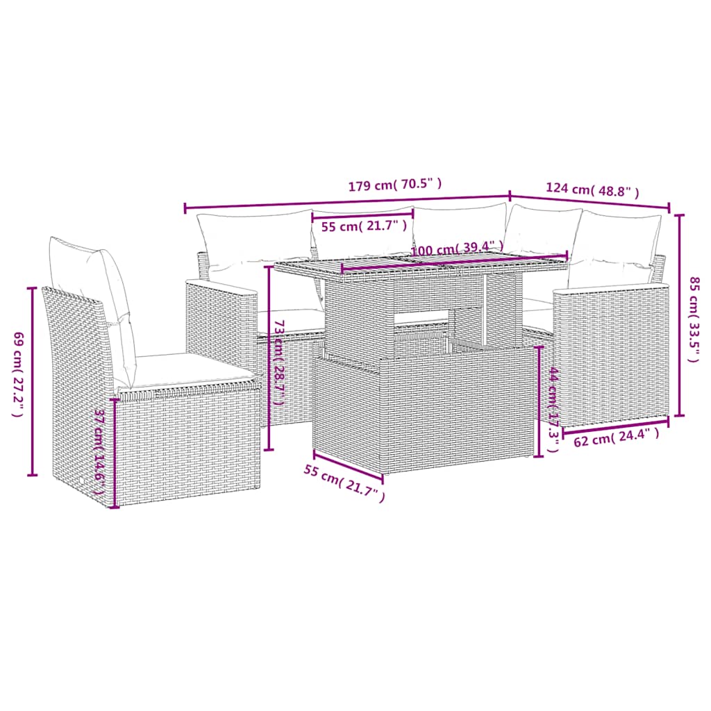 vidaXL 6-Piece Lounge Set with Cushions Poly Rattan Black