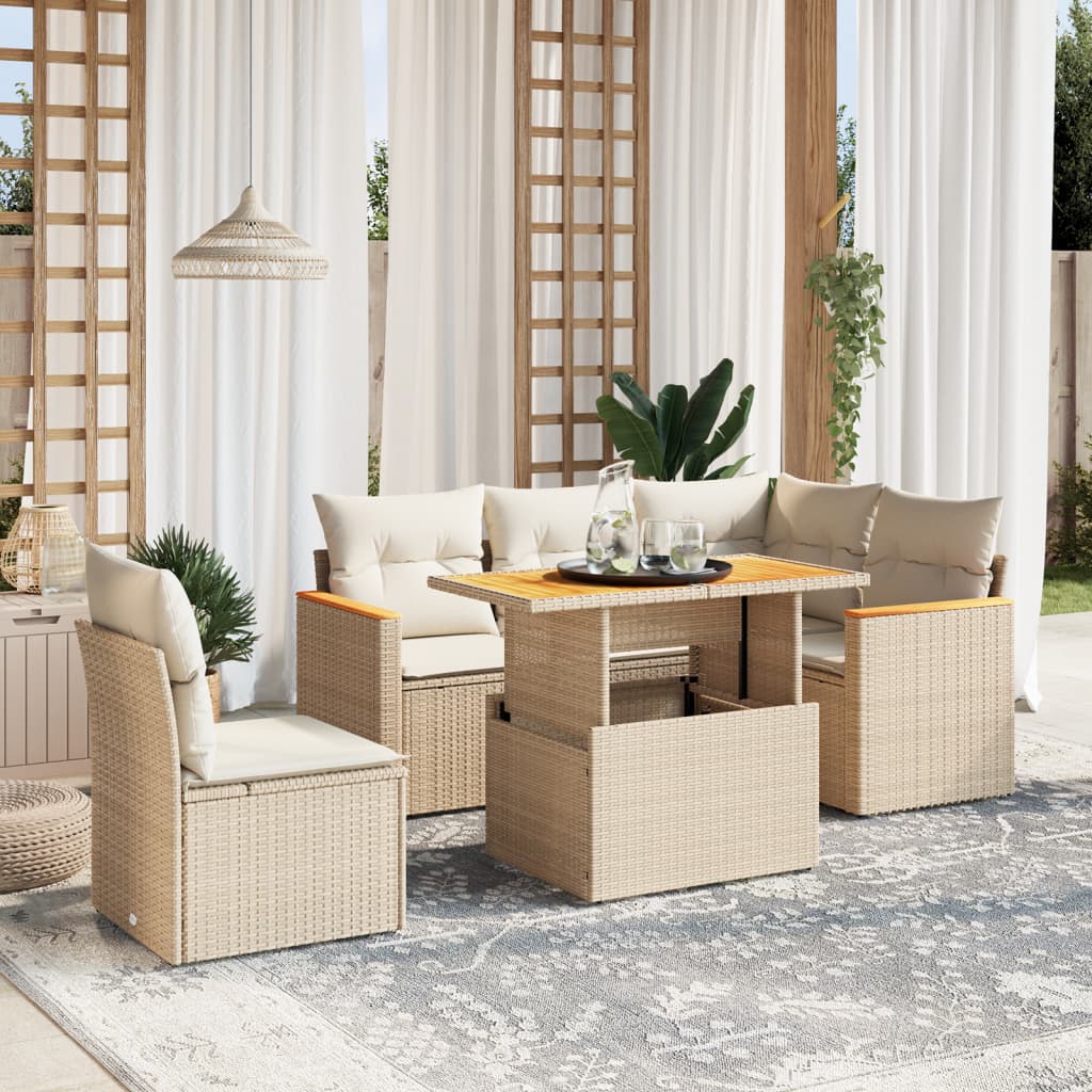 vidaXL 6-Piece Lounge Set with Cushions Poly Rattan Black