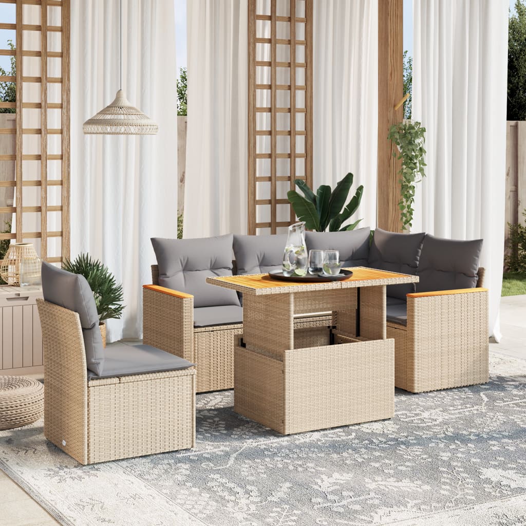 vidaXL 6-Piece Lounge Set with Cushions Poly Rattan Black