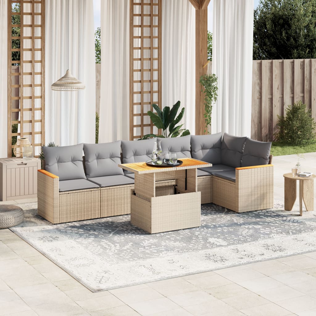 vidaXL 7-delige Loungeset met kussens poly rattan zwart