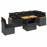 vidaXL 7-delige Loungeset met kussens poly rattan zwart