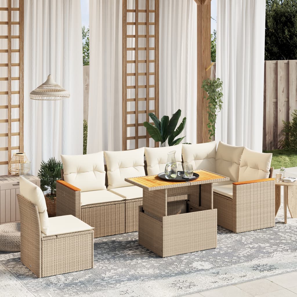 vidaXL 7-delige Loungeset met kussens poly rattan zwart