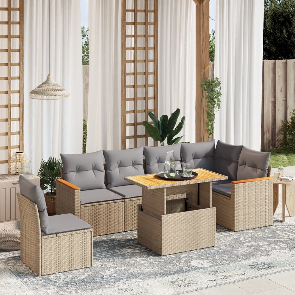 vidaXL 7-delige Loungeset met kussens poly rattan zwart