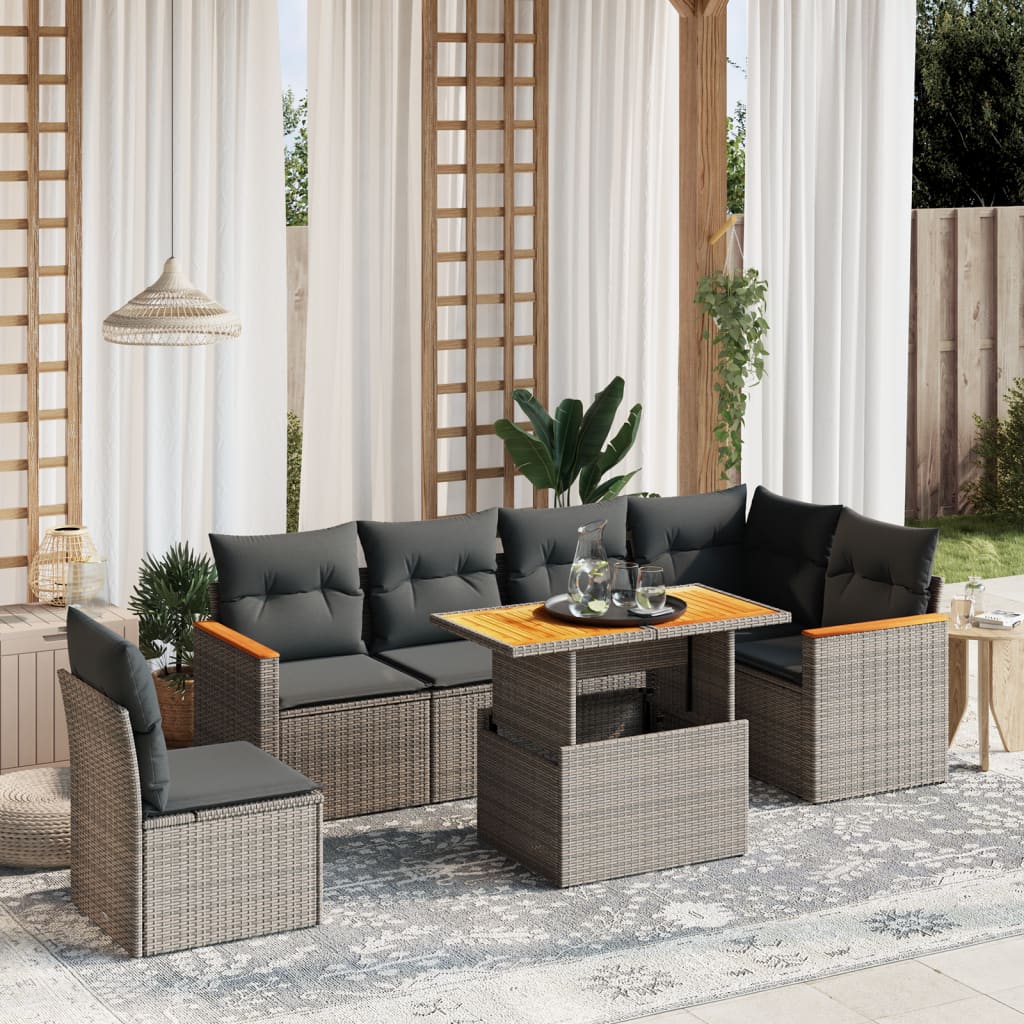 vidaXL 7-delige Loungeset met kussens poly rattan zwart