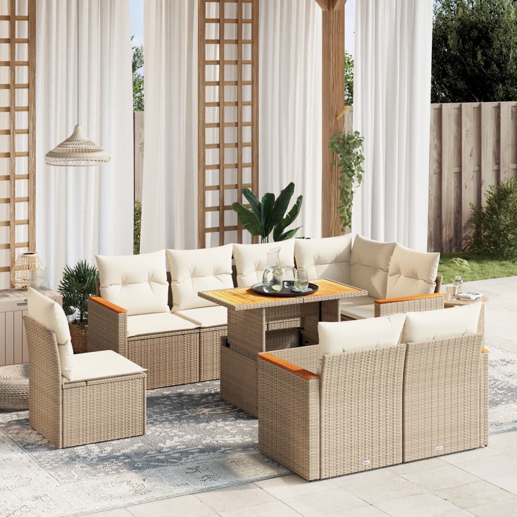 vidaXL 9-delige Loungeset met kussens poly rattan zwart