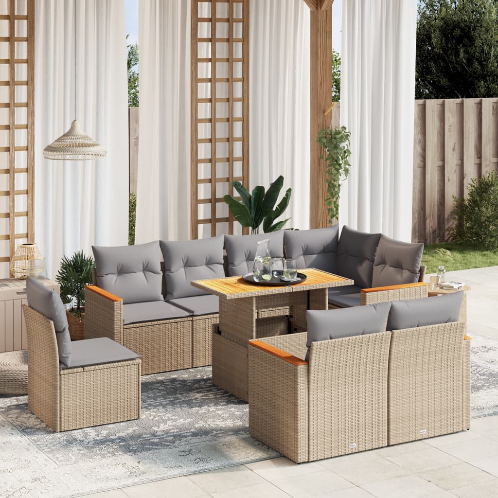 vidaXL 9-delige Loungeset met kussens poly rattan zwart