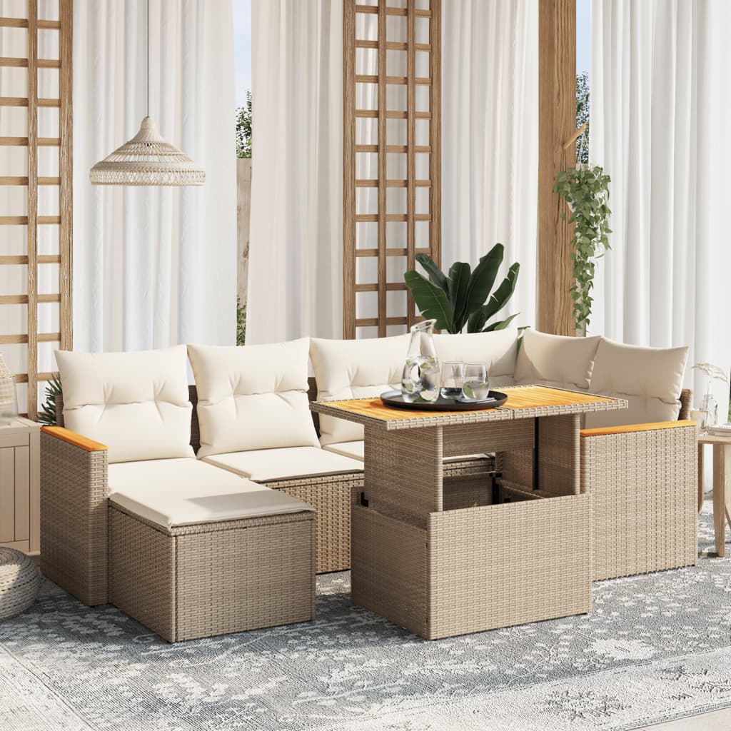 vidaXL 7-Piece Lounge Set with Cushions Poly Rattan Black