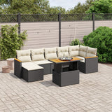 vidaXL 8-delige Loungeset met kussens poly rattan zwart