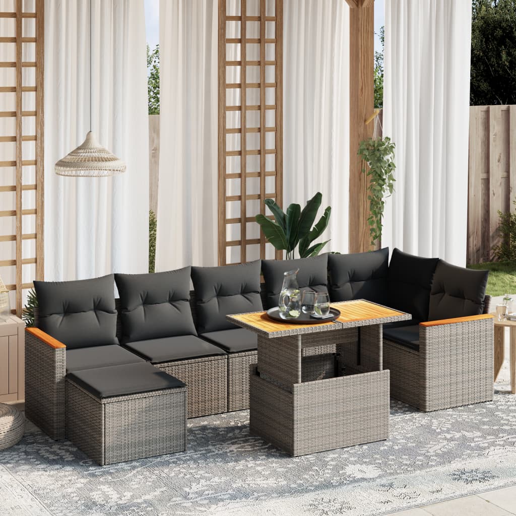 vidaXL 8-delige Loungeset met kussens poly rattan zwart