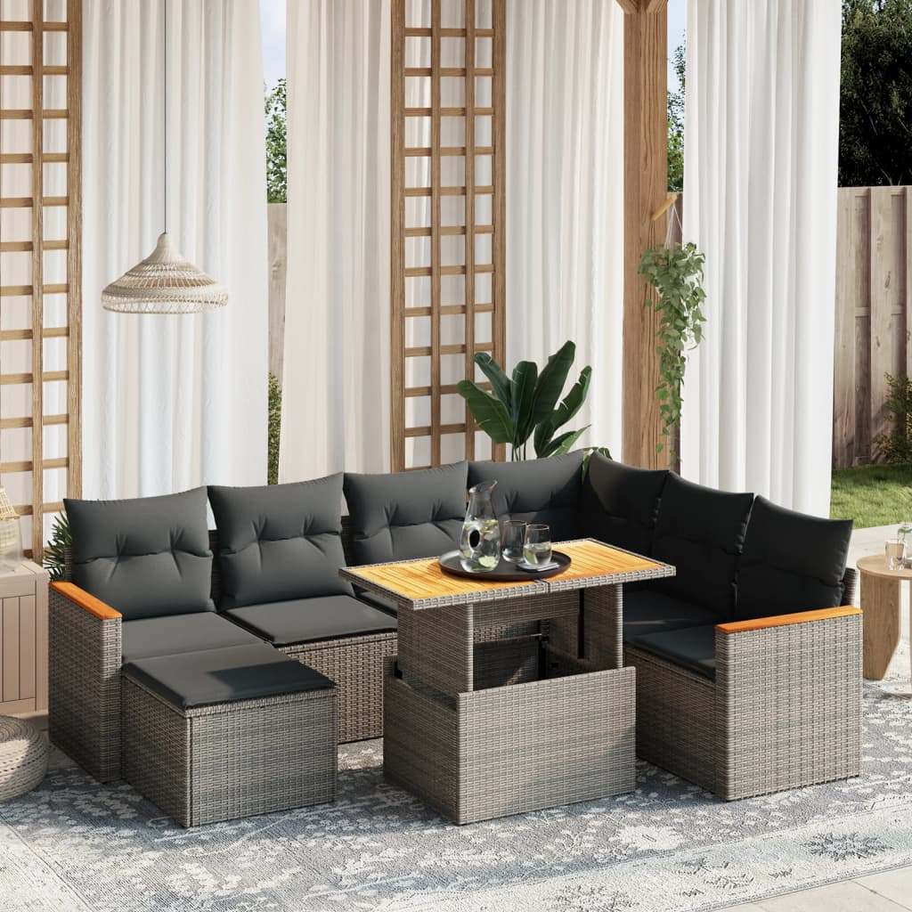 vidaXL 8-delige Loungeset met kussens poly rattan zwart
