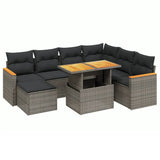 vidaXL 8-delige Loungeset met kussens poly rattan zwart