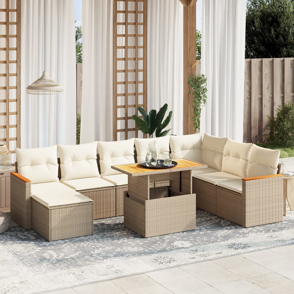 vidaXL 9-delige Loungeset met kussens poly rattan zwart