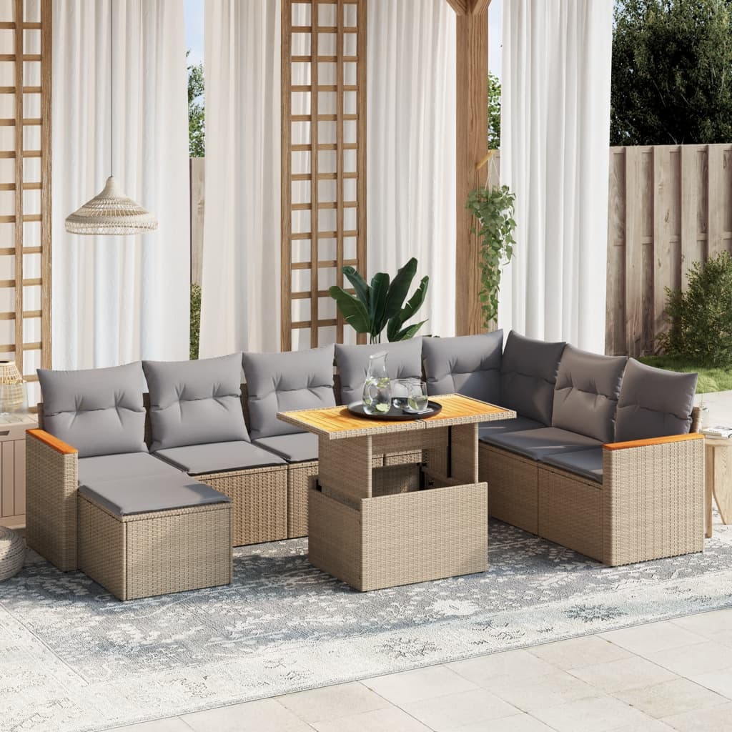 vidaXL 9-delige Loungeset met kussens poly rattan zwart
