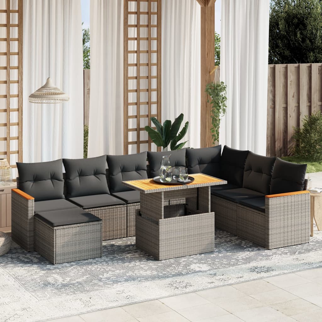 vidaXL 9-delige Loungeset met kussens poly rattan zwart