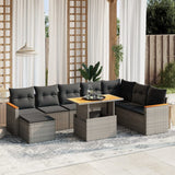 vidaXL 9-delige Loungeset met kussens poly rattan zwart
