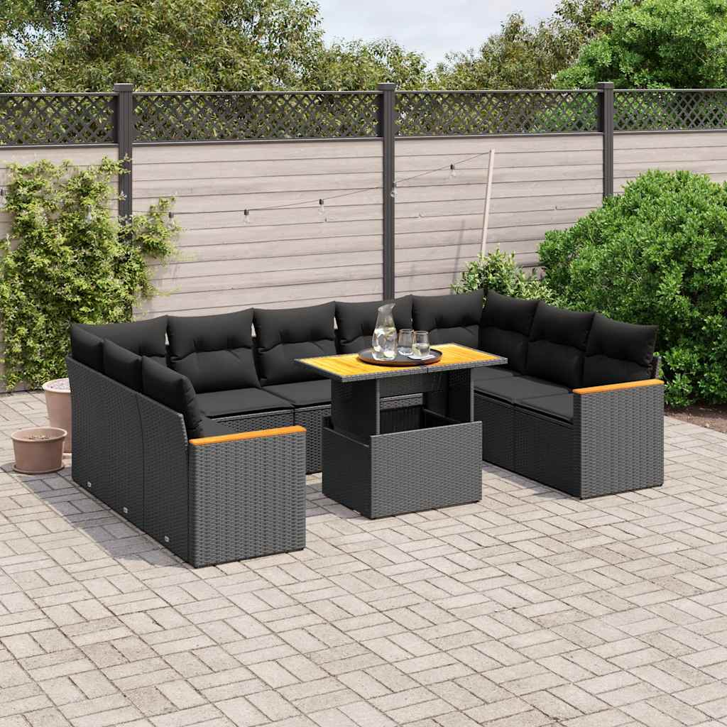 vidaXL 10-piece Lounge Set with Cushions Poly Rattan Black