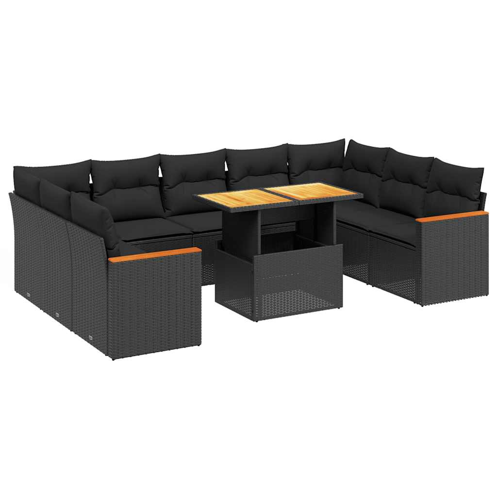 vidaXL 10-piece Lounge Set with Cushions Poly Rattan Black
