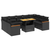 vidaXL 10-piece Lounge Set with Cushions Poly Rattan Black
