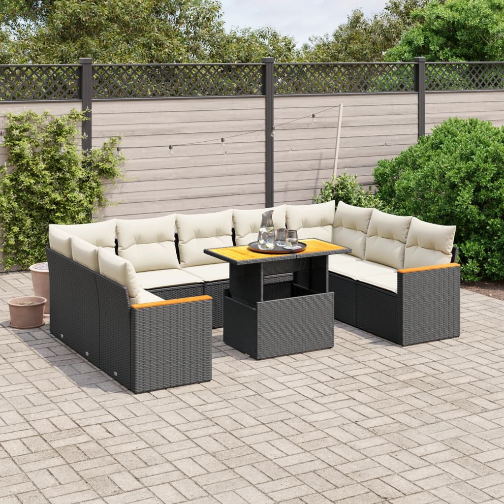 vidaXL 10-piece Lounge Set with Cushions Poly Rattan Black