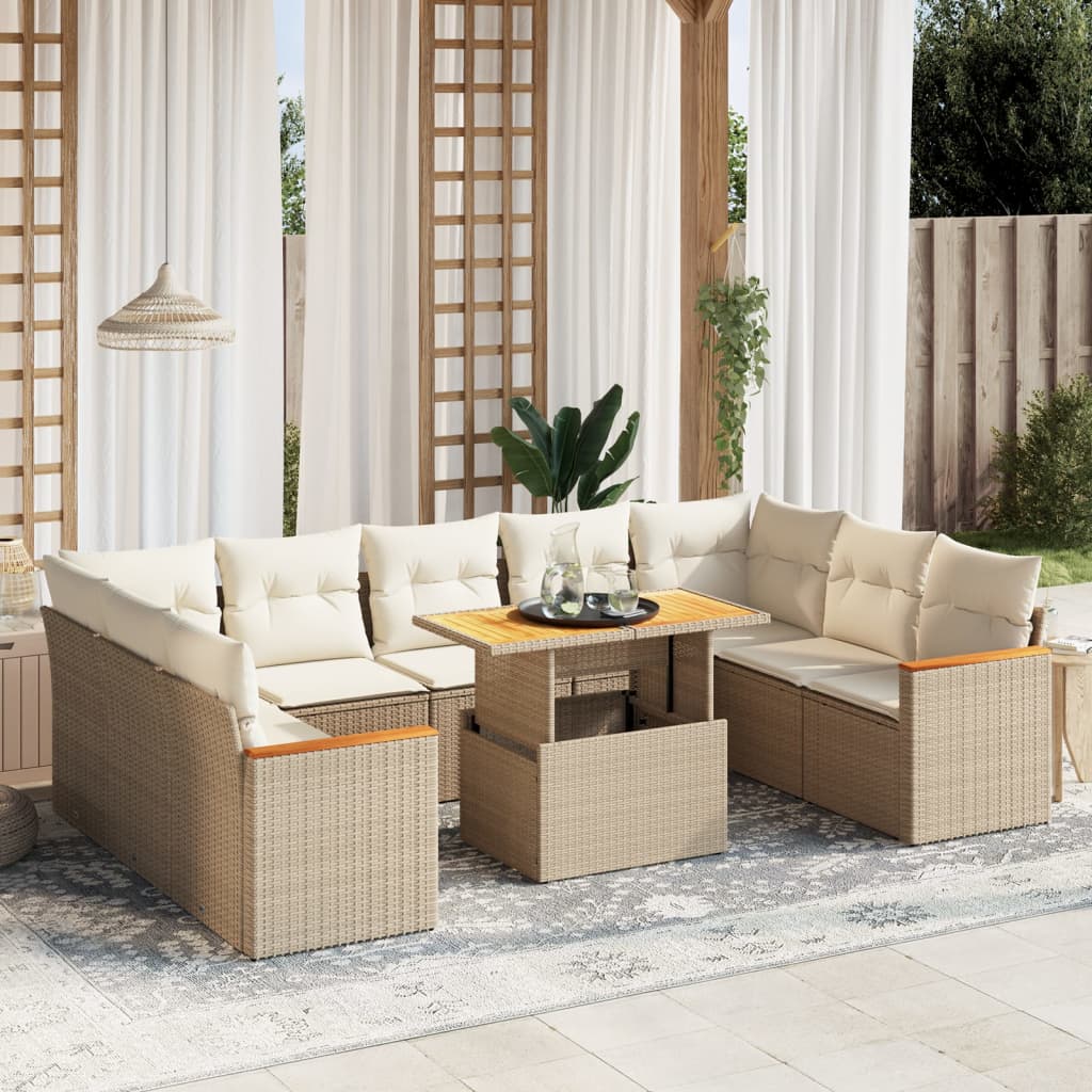 vidaXL 10-piece Lounge Set with Cushions Poly Rattan Black