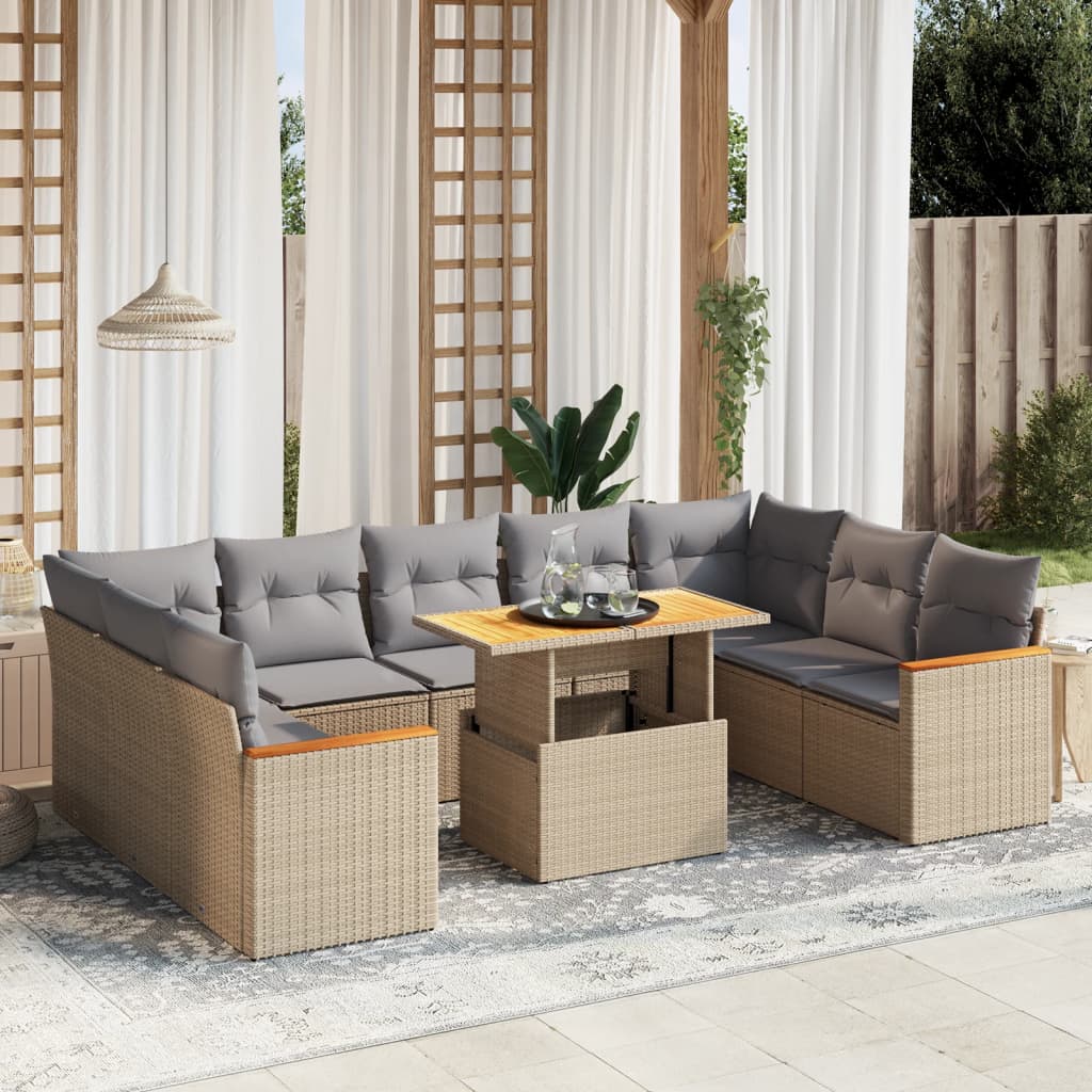 vidaXL 10-piece Lounge Set with Cushions Poly Rattan Black