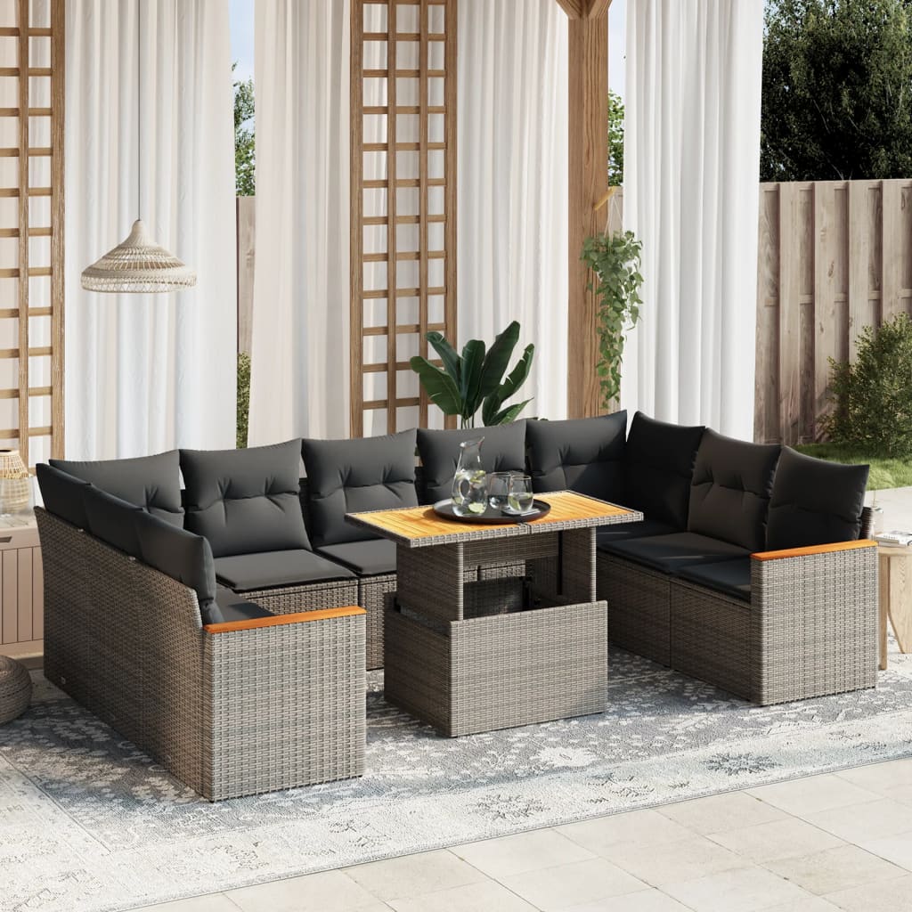vidaXL 10-piece Lounge Set with Cushions Poly Rattan Black