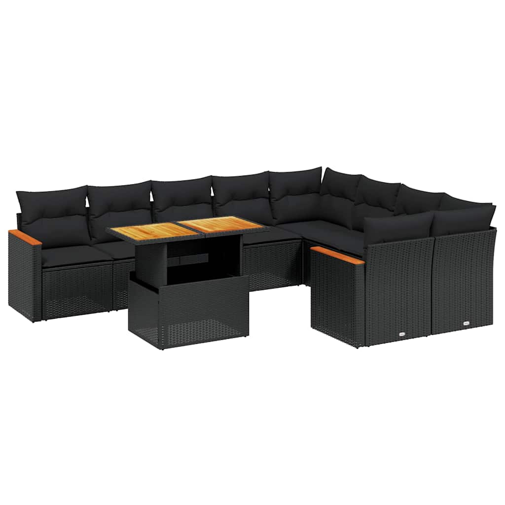 vidaXL 10-Piece Lounge Set with Cushions Poly Rattan Black