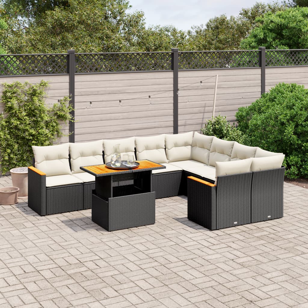 vidaXL 10-Piece Lounge Set with Cushions Poly Rattan Black