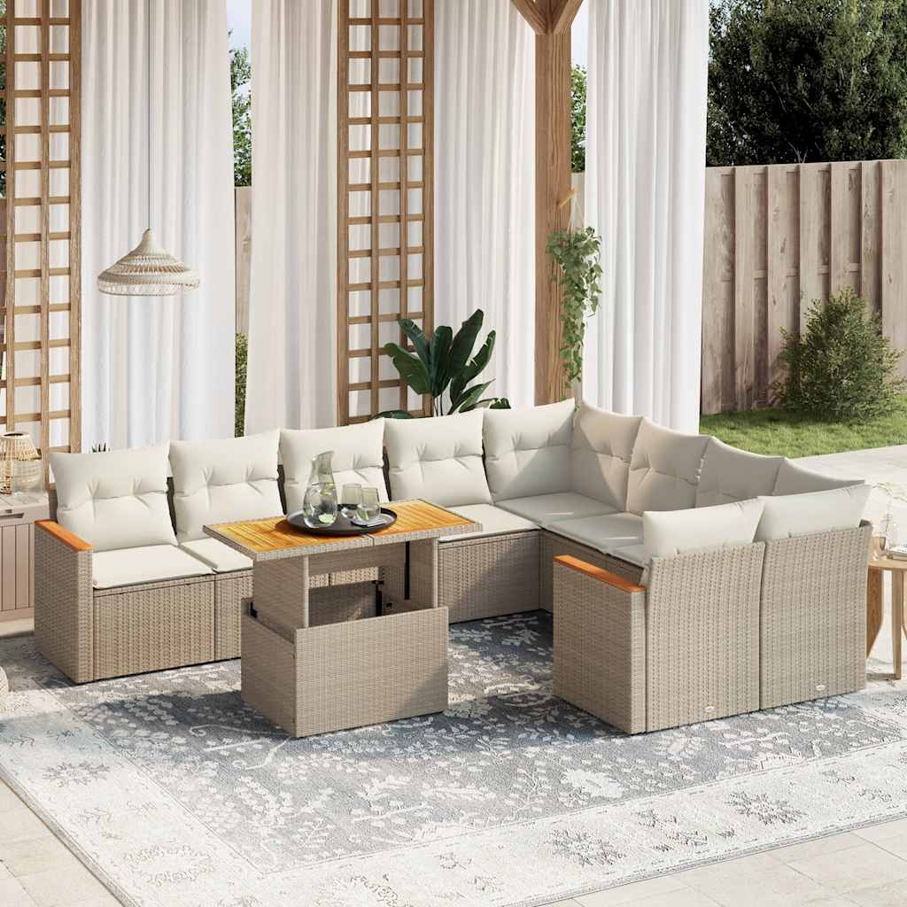 vidaXL 10-Piece Lounge Set with Cushions Poly Rattan Black