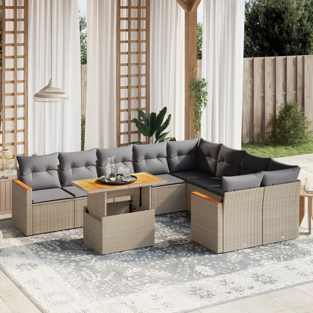 vidaXL 10-Piece Lounge Set with Cushions Poly Rattan Black