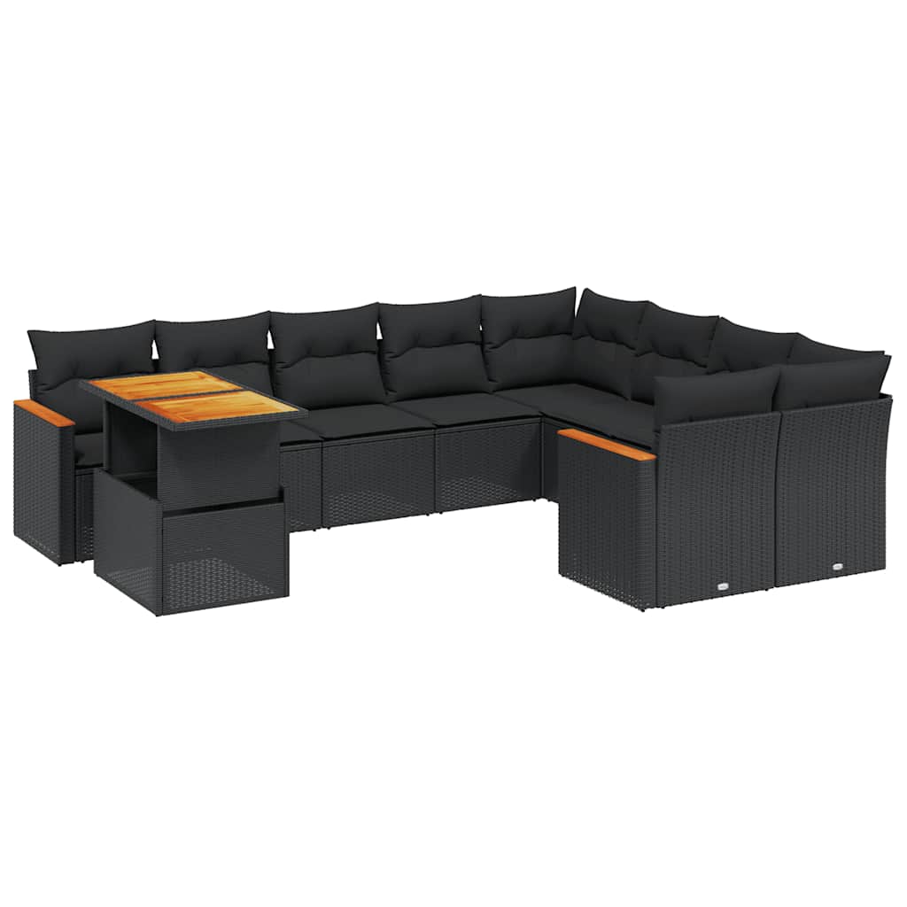 vidaXL 10-Piece Lounge Set with Cushions Poly Rattan Black