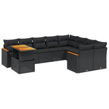 vidaXL 10-Piece Lounge Set with Cushions Poly Rattan Black