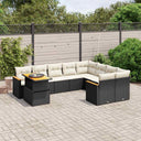 vidaXL 10-Piece Lounge Set with Cushions Poly Rattan Black