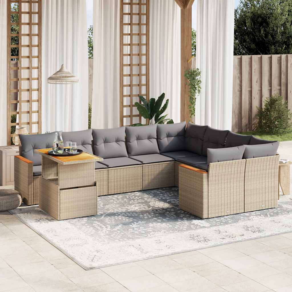 vidaXL 10-Piece Lounge Set with Cushions Poly Rattan Black