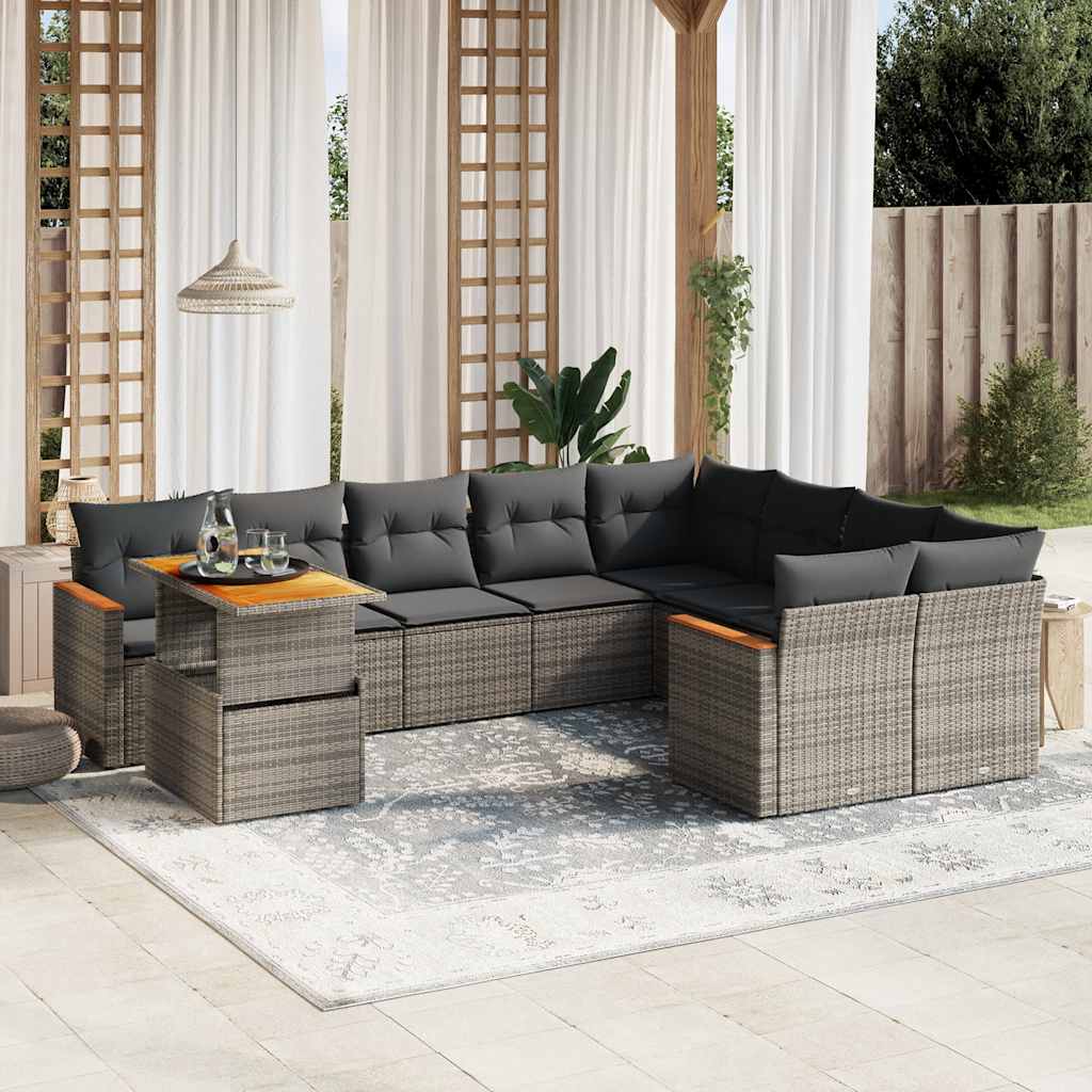 vidaXL 10-Piece Lounge Set with Cushions Poly Rattan Black